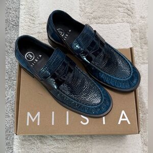 Miista Women's Shiny Blue Loafers